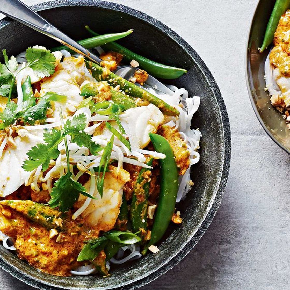 Thai red fish curry with noodles
