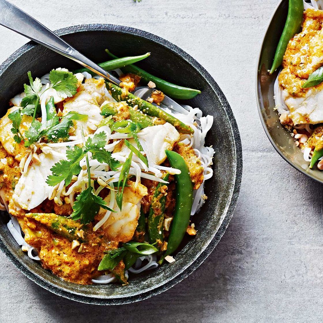 Thai red fish curry with noodles