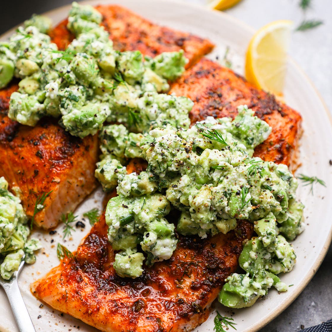 Baked Salmon with Avocado & Feta
