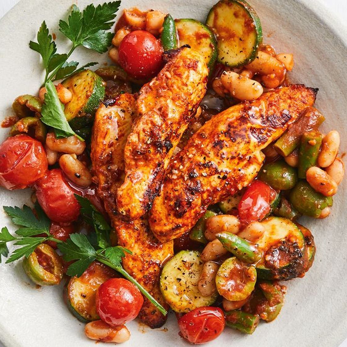 Healthy Spanish chicken and beans recipe