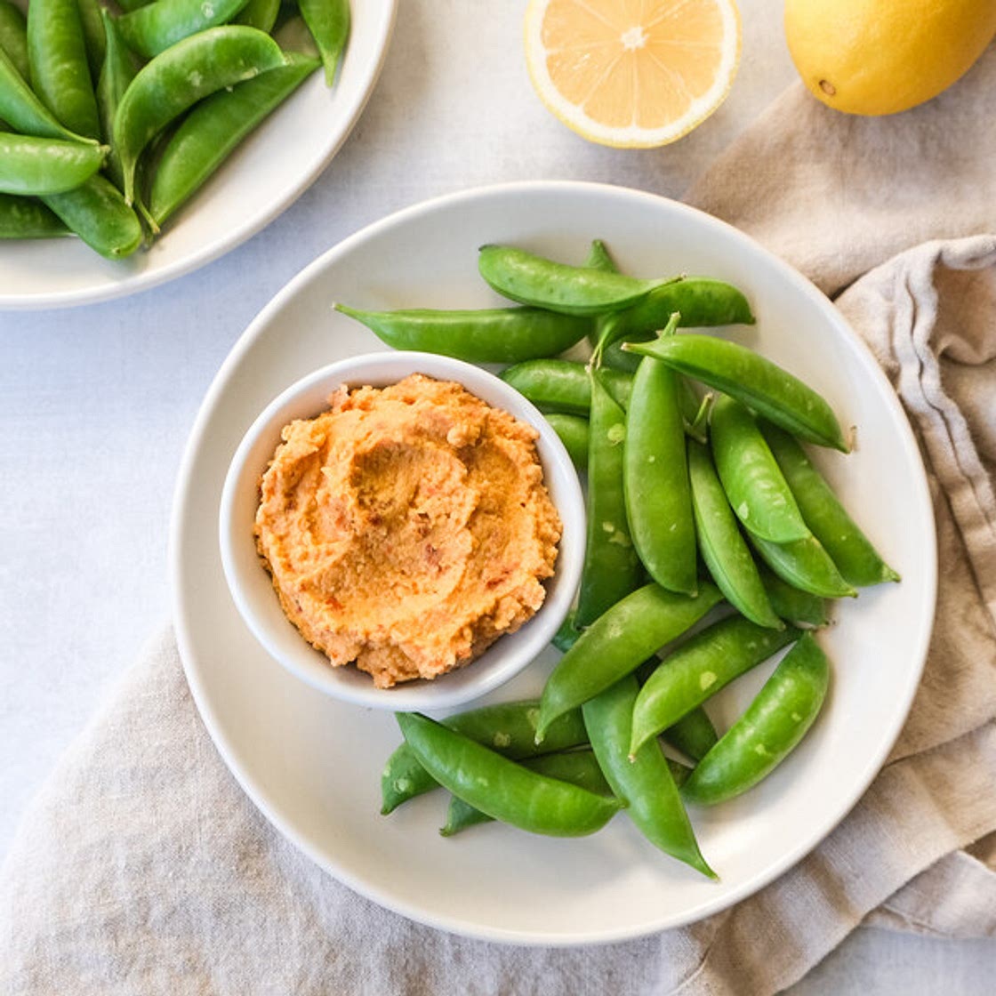 Sugar Snap Peas with Sun-Dried Tomato Hummus