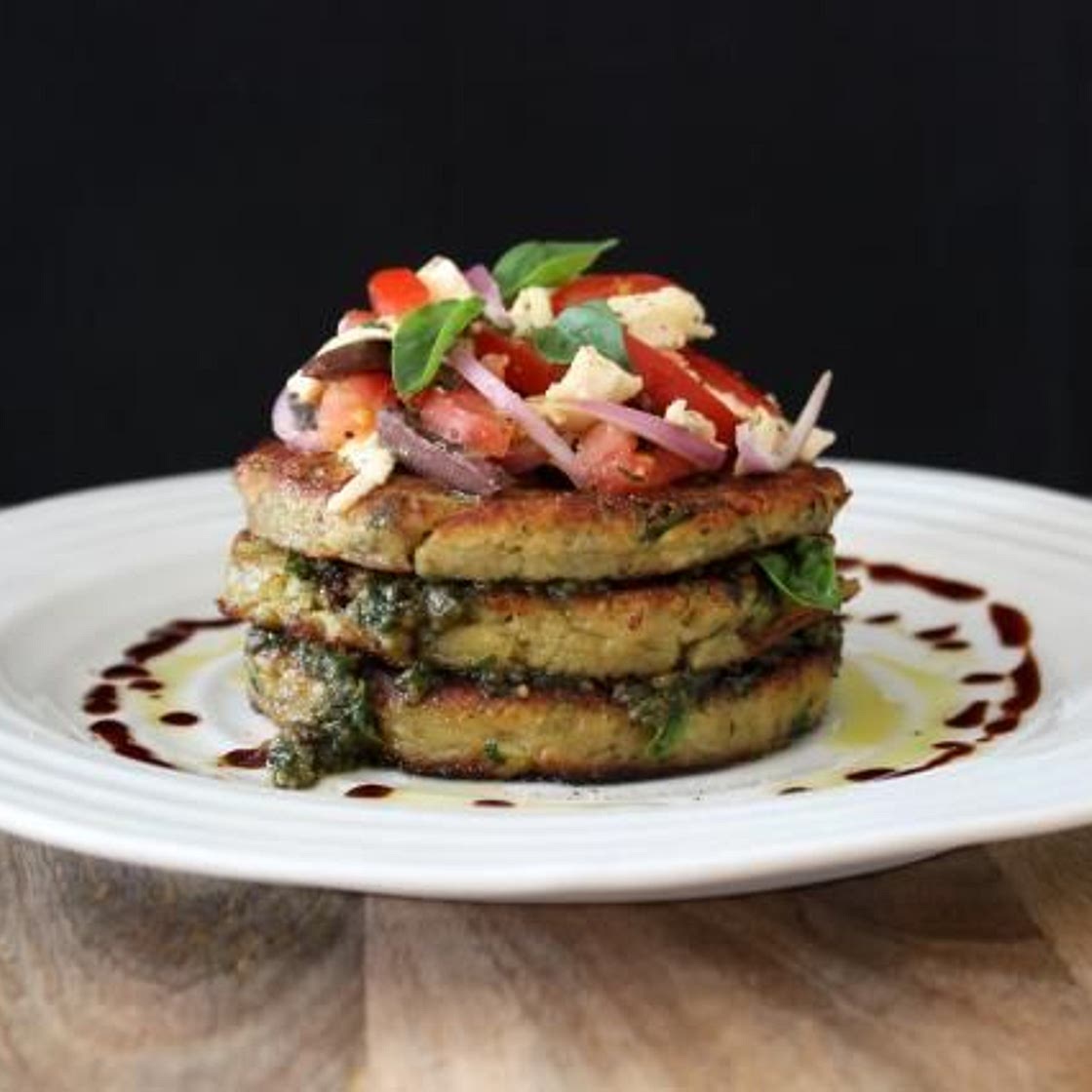 Parmigiana Fritters with Caprese Salad