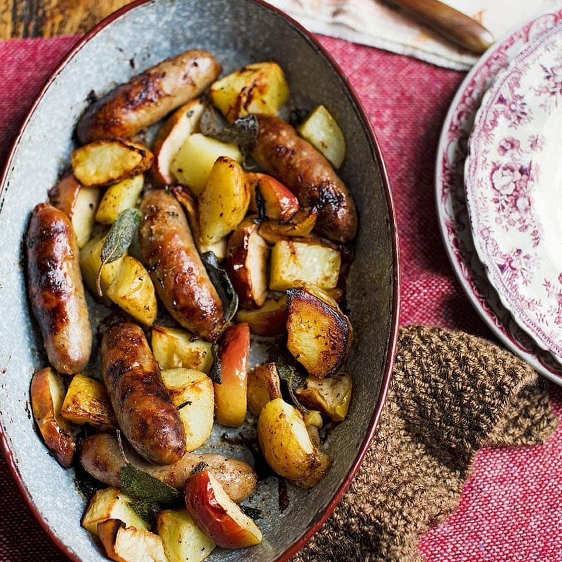 Sausage, apple and potato one-pan roast