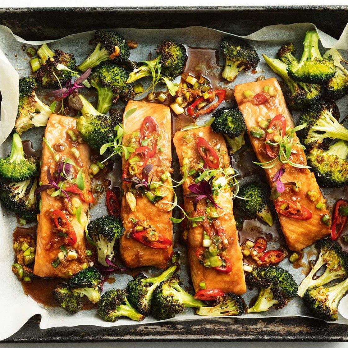 One-pan salmon and broccoli bake