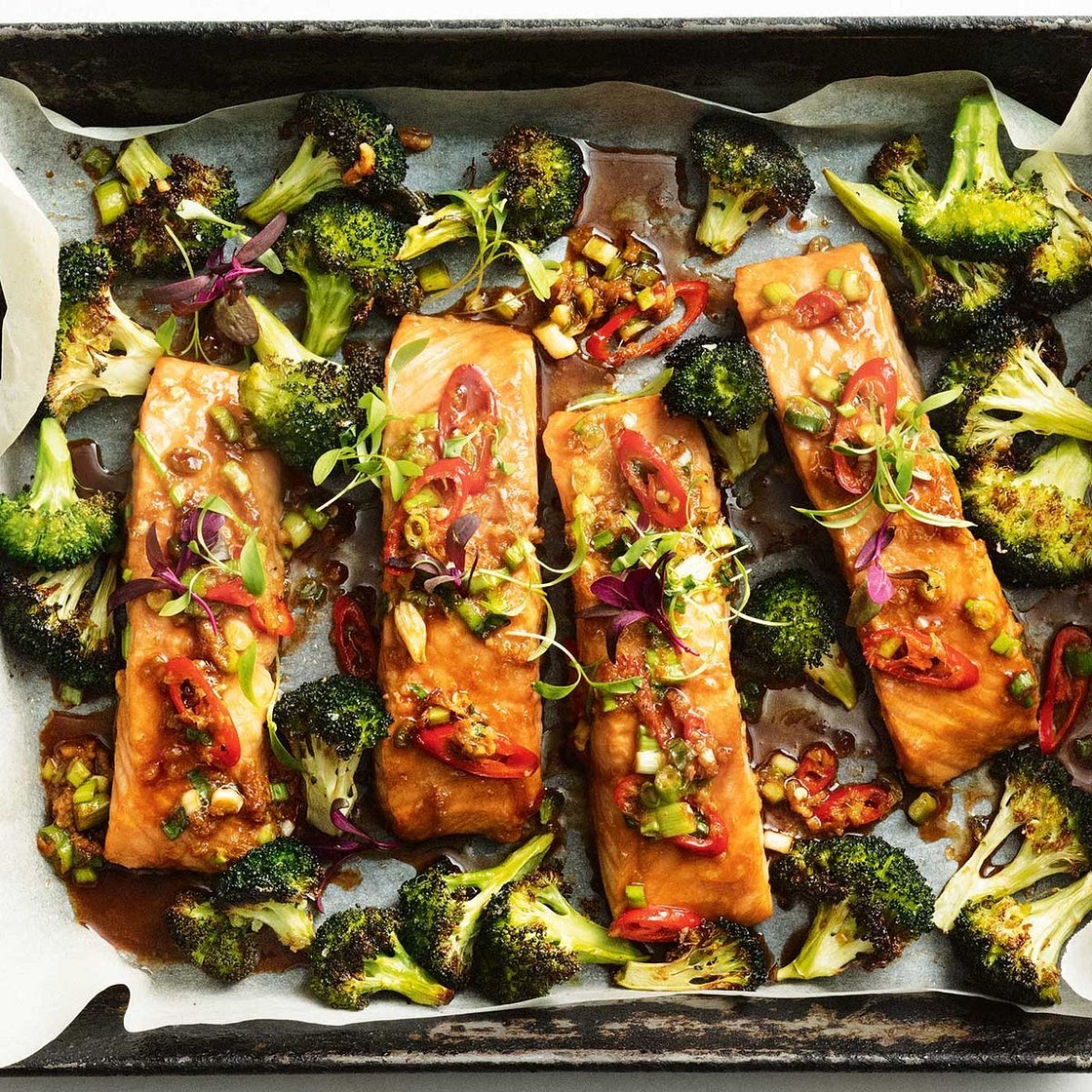 One-pan salmon and broccoli bake