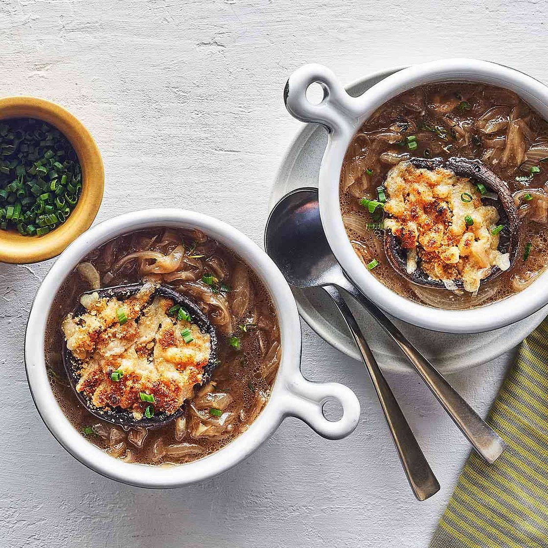 French Onion Soup with Portobello Cheese "Toast"