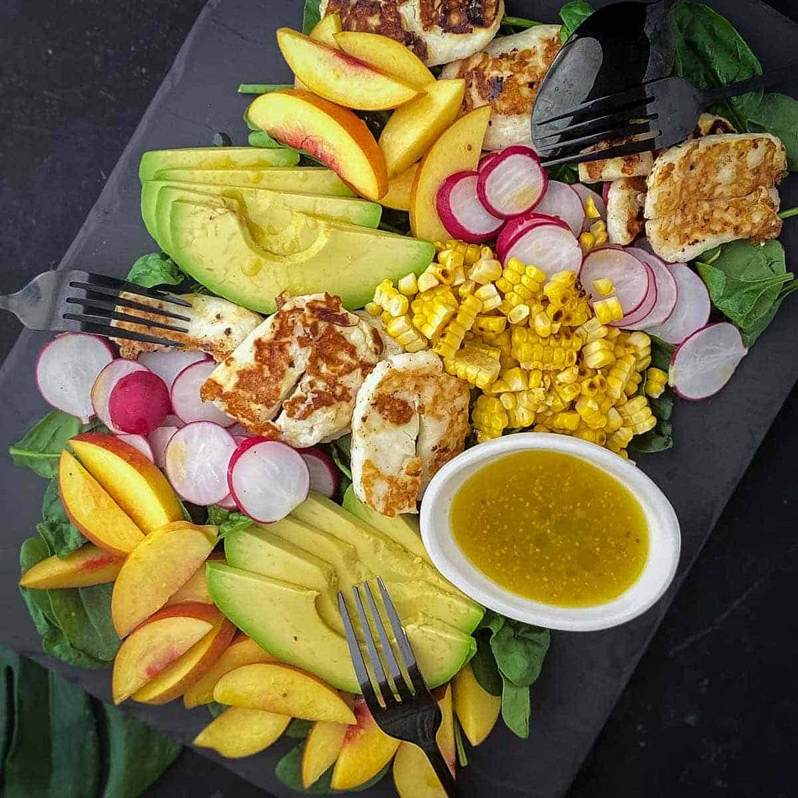 Yellow Nectarine Salad with Grilled Halloumi