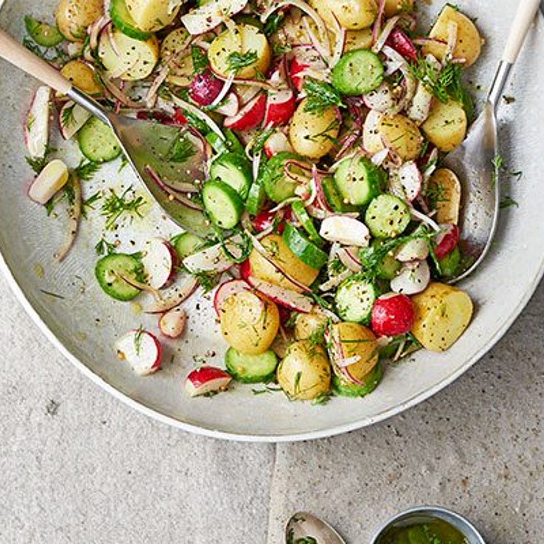 Summer allotment salad with English mustard dressing