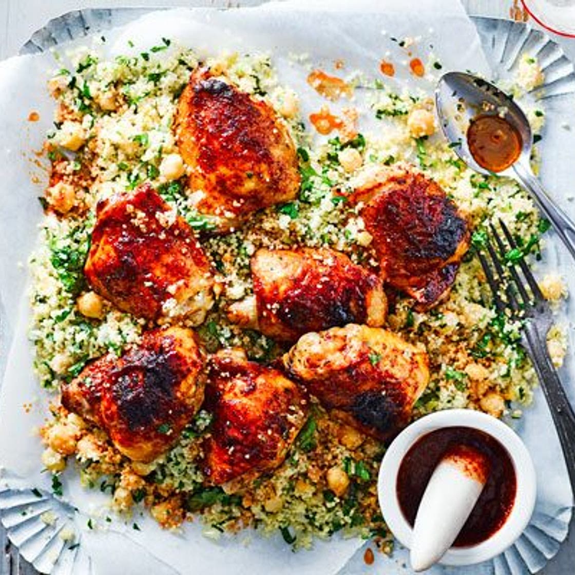 Harissa sticky chicken with couscous