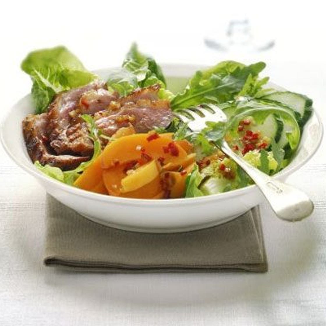 Warm duck, apricot & rocket salad