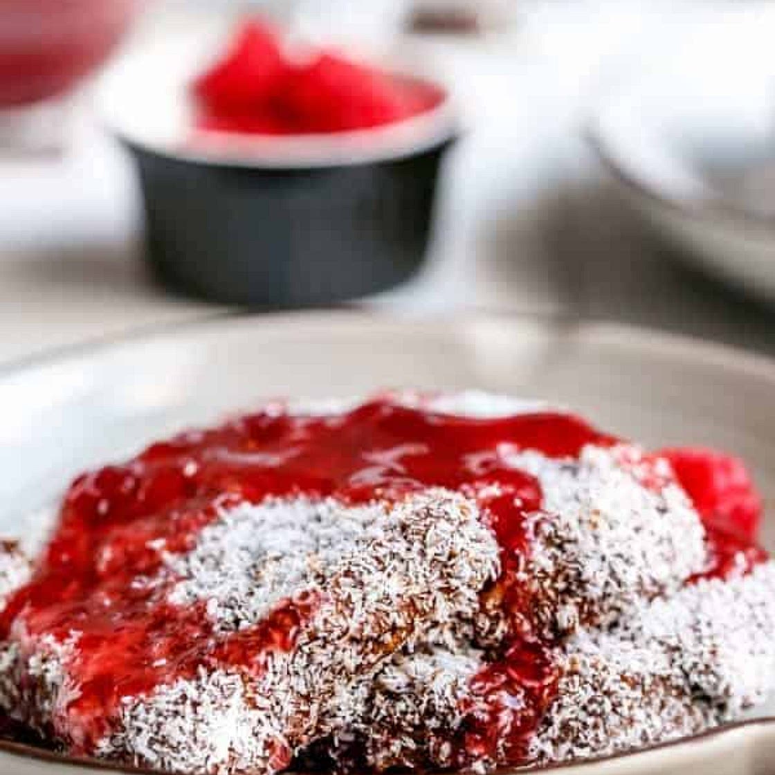Lamington French Toast with Raspberry Jam Syrup
