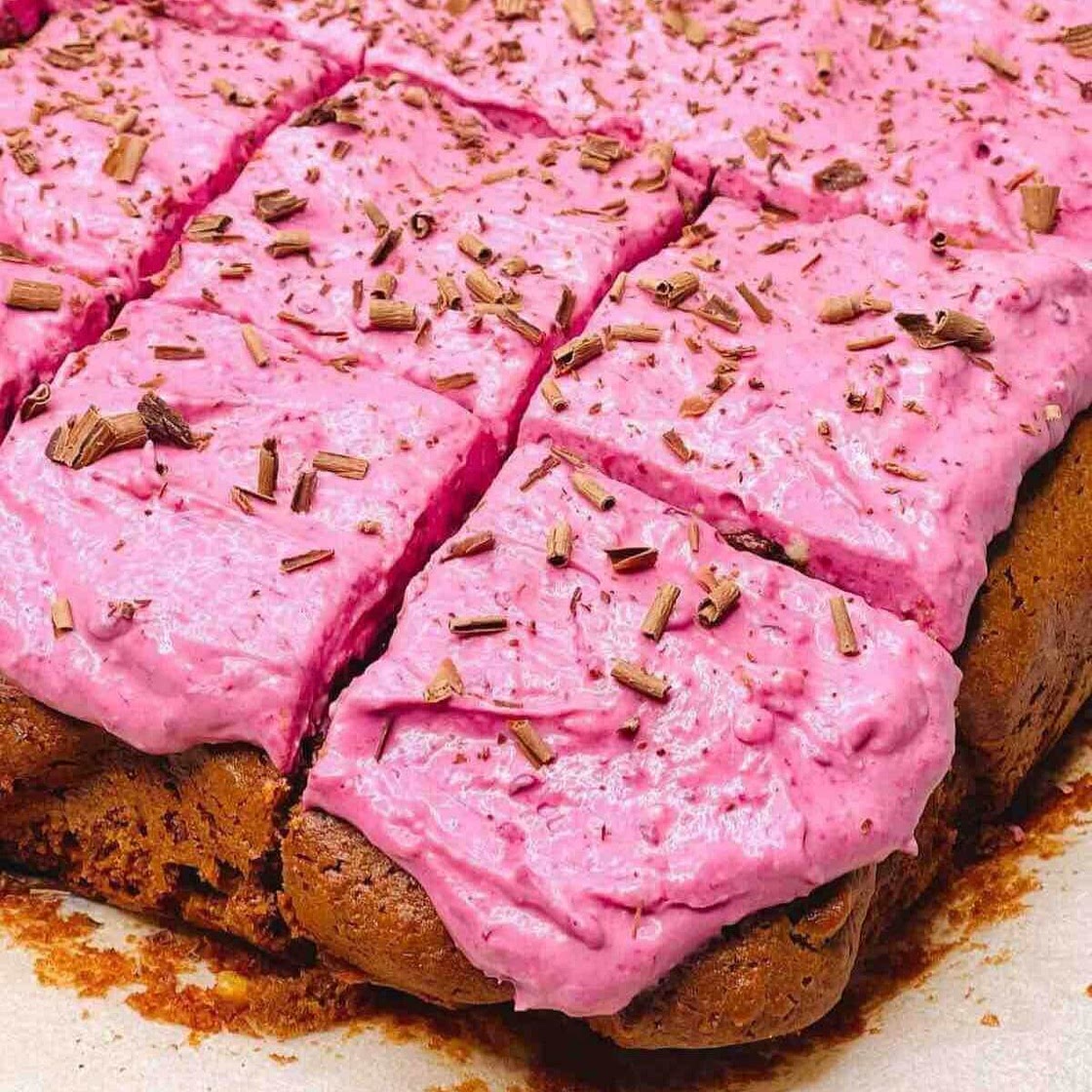 Brownies Topped with Pink Berry Cream