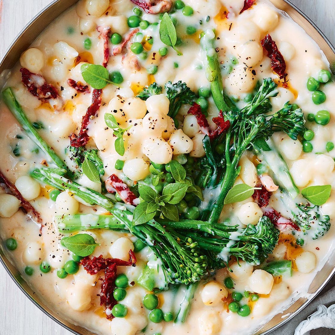 Creamy vegan sun-dried tomato and broccolini gnocchi recipe