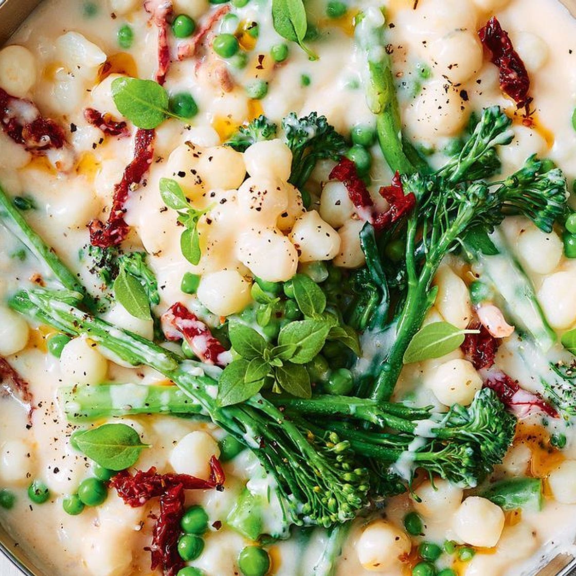 Creamy vegan sun-dried tomato and broccolini gnocchi recipe