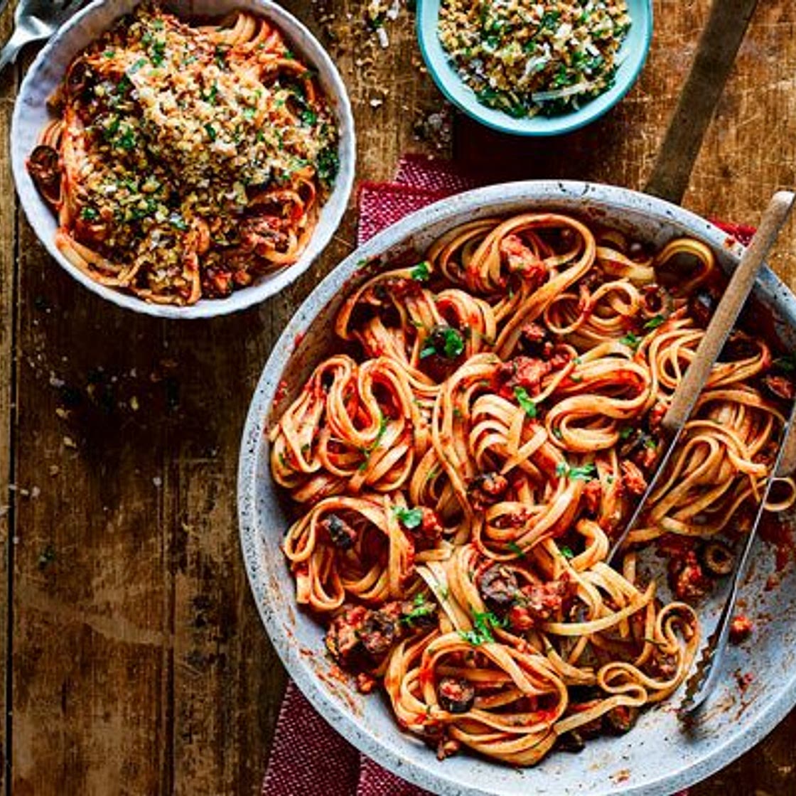 Sardine pasta with crunchy parsley crumbs