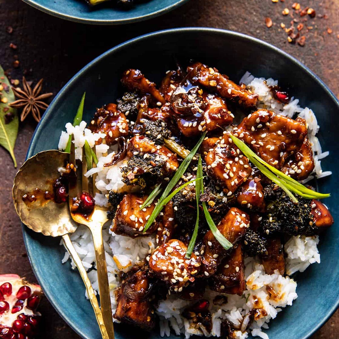 Crispy Sesame Chicken and Ginger Rice