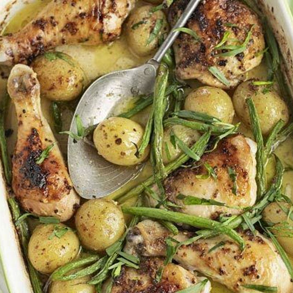 Honey, mustard & crème fraîche baked chicken