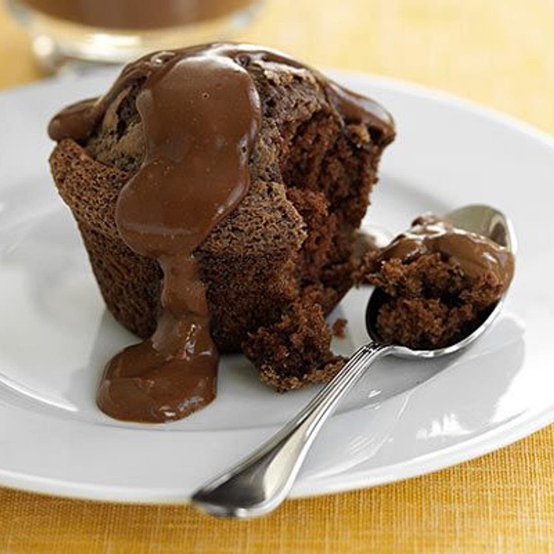 Chocolate muffins with hot chocolate custard