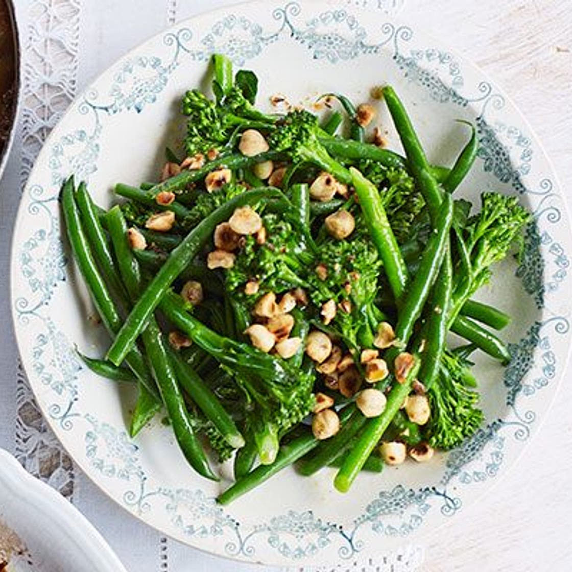 Broccoli & green beans with toasted hazelnut butter