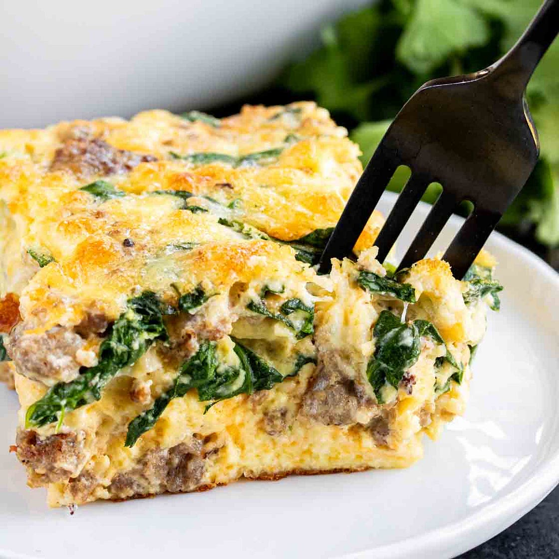 Sausage and Spinach Crustless Quiche