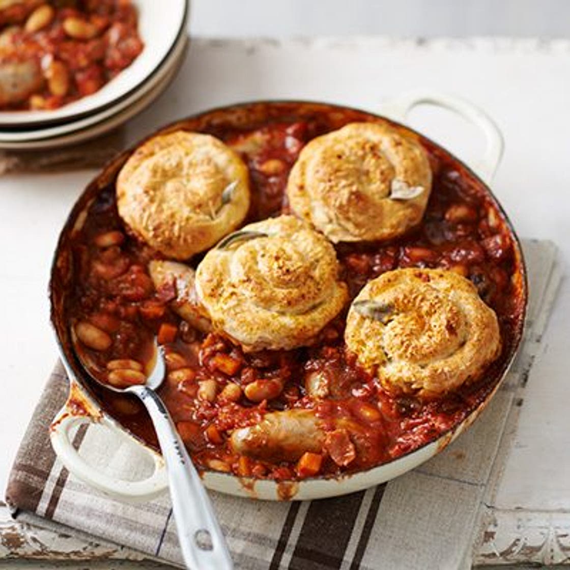 Sausage & parmesan cobbler