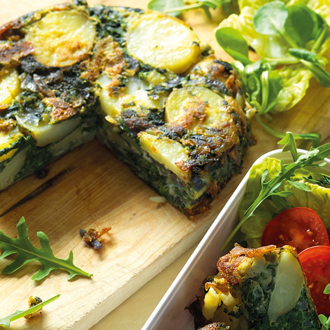 Spinach, red onion and potato tortilla