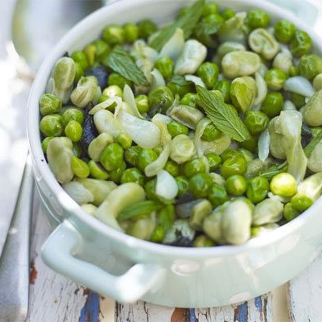Broad beans & peas with mint butter
