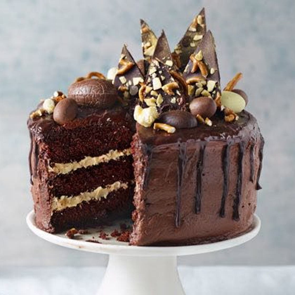 Triple chocolate & peanut butter layer cake