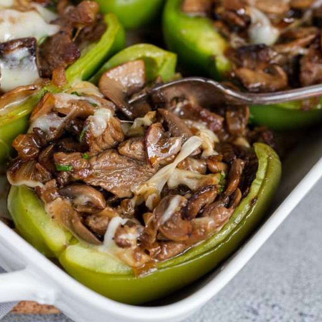Philly Cheesesteak Stuffed Peppers - Optavia Lean and Green