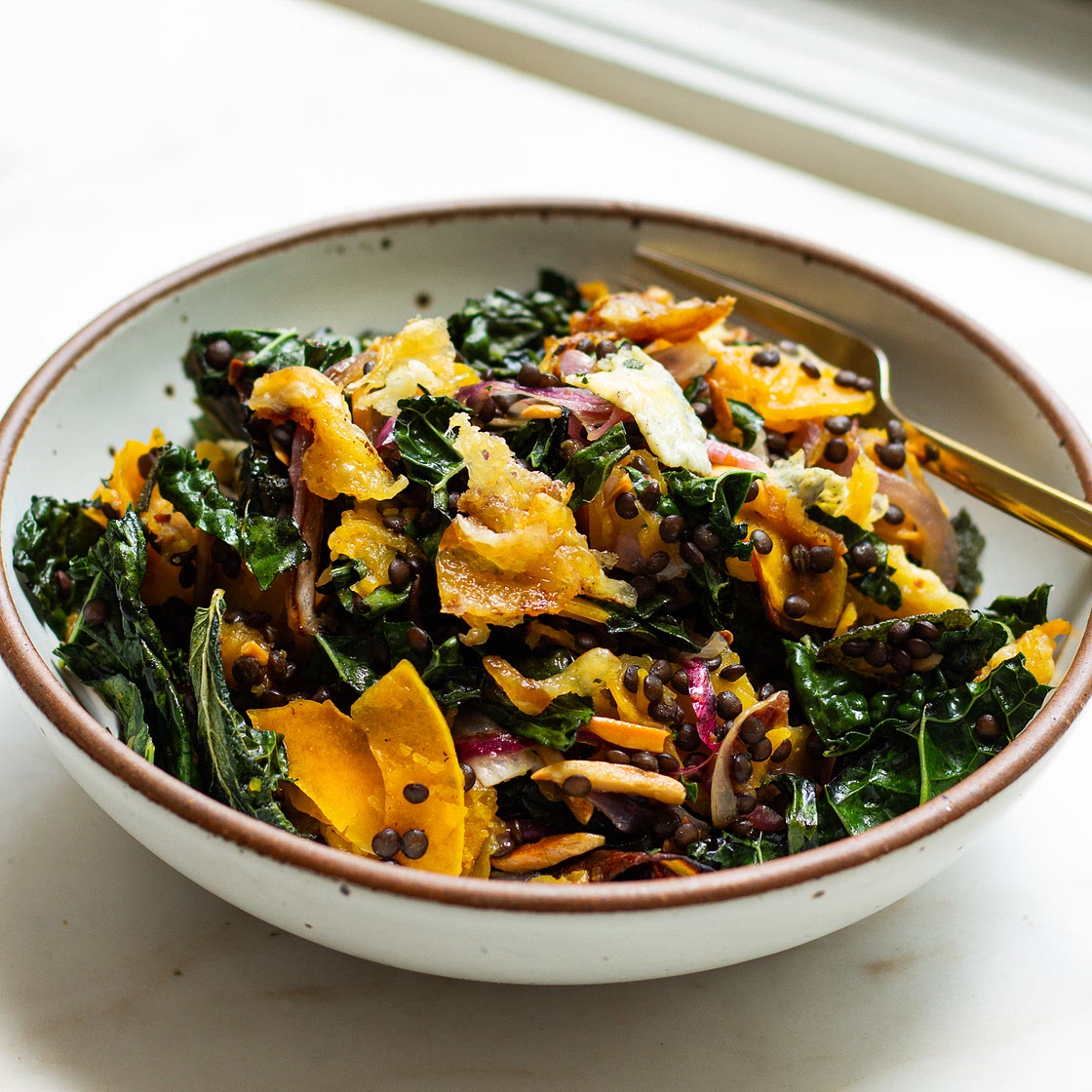 Baked Kale Salad with Apple Cider Vinaigrette & Griddled Goat Cheese