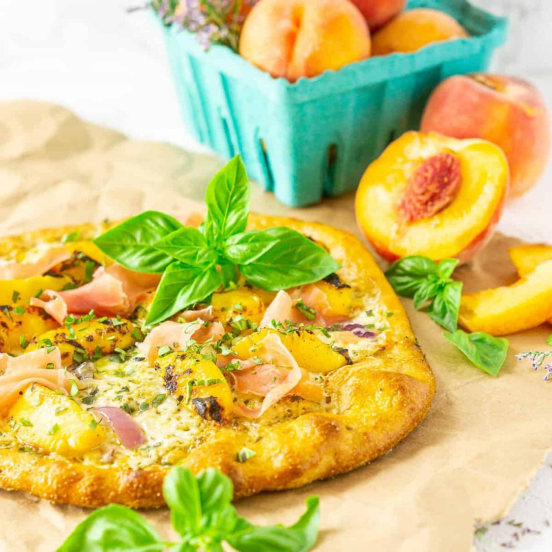 Prosciutto-Grilled Peach Pizza With Pesto