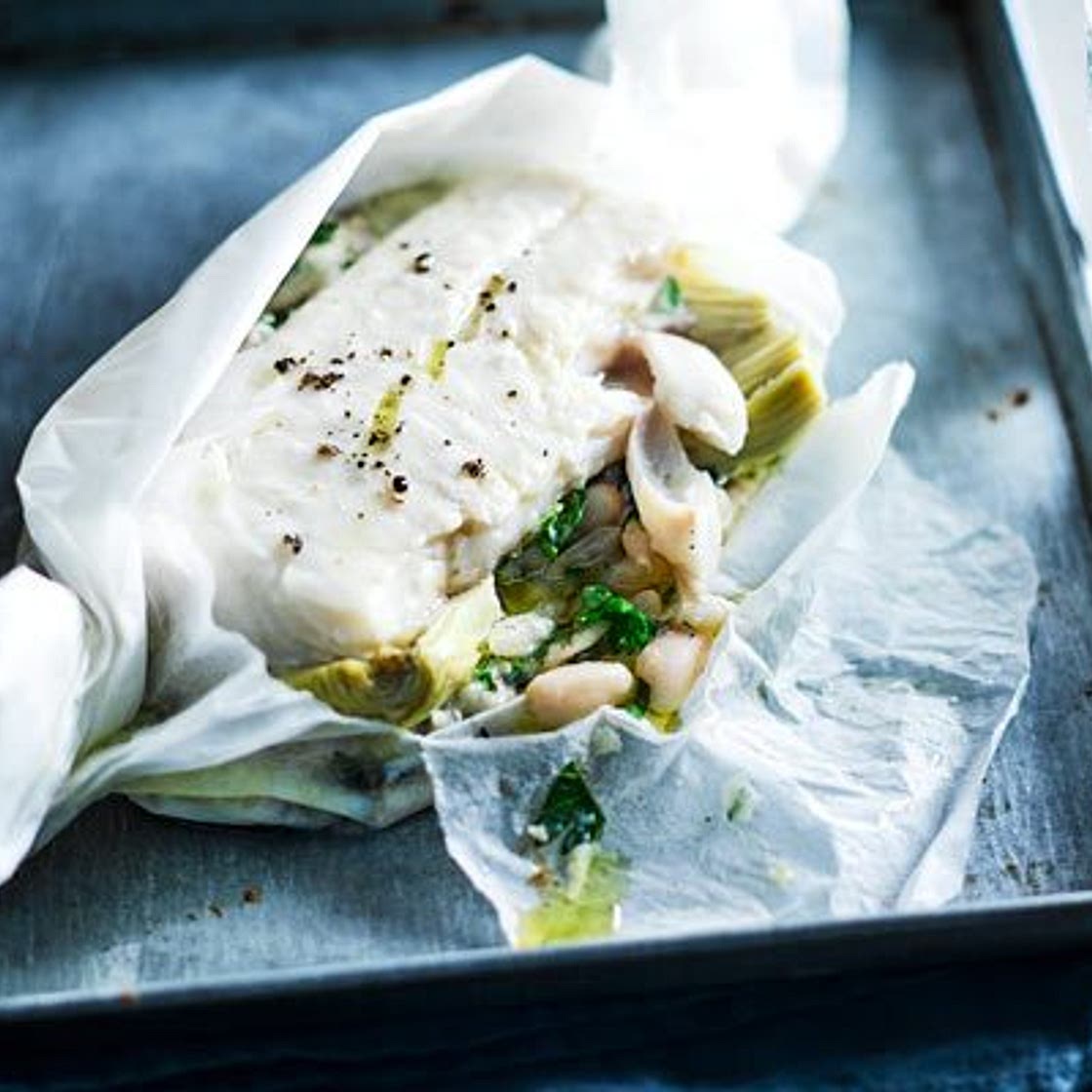 Haddock with cannellini beans & artichokes