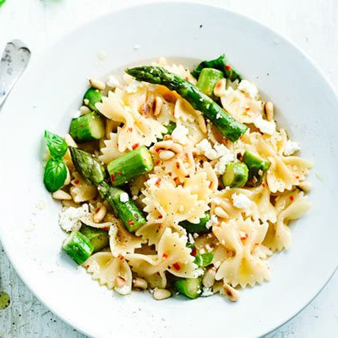 Asparagus, chilli & feta farfalle