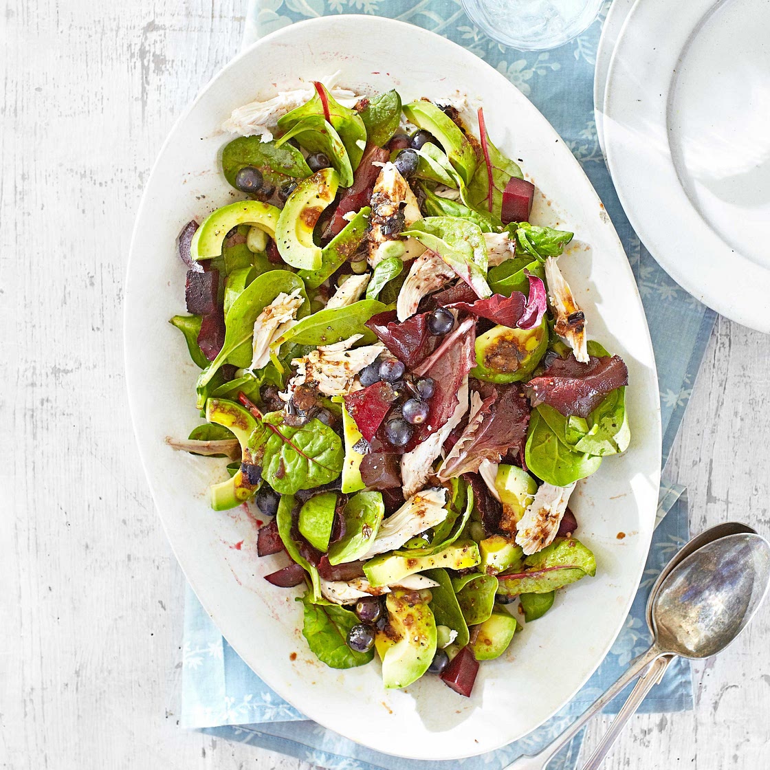Chicken & avocado salad with blueberry balsamic dressing