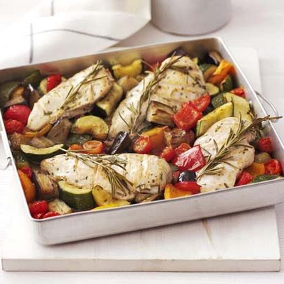 Rosemary chicken with oven-roasted ratatouille