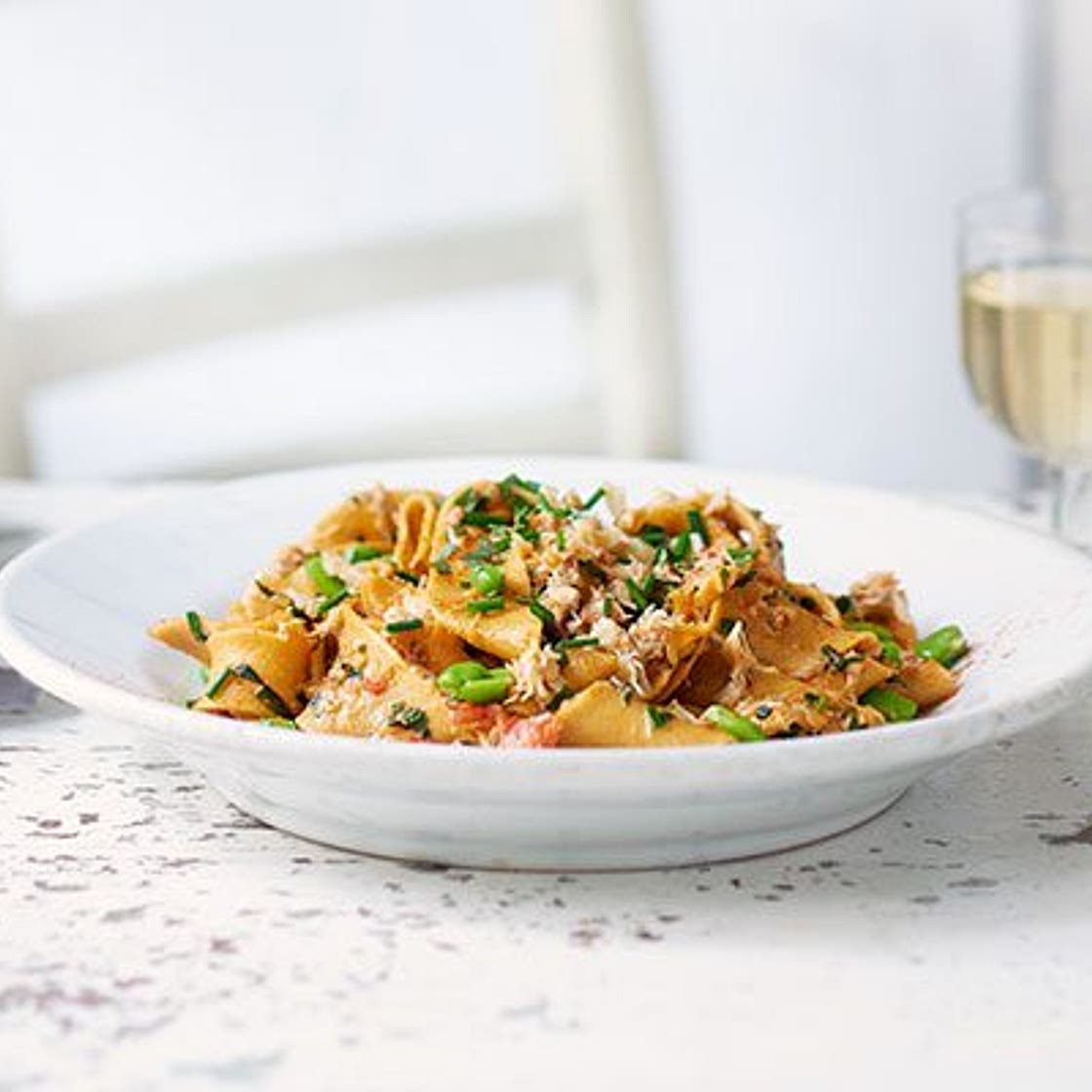 Homemade pappardelle with crab & broad beans
