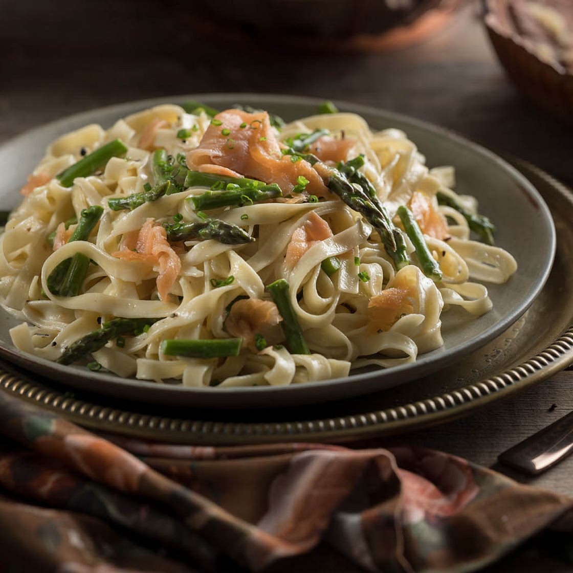 Lemon Asparagus Fettuccine with Smoked Salmon