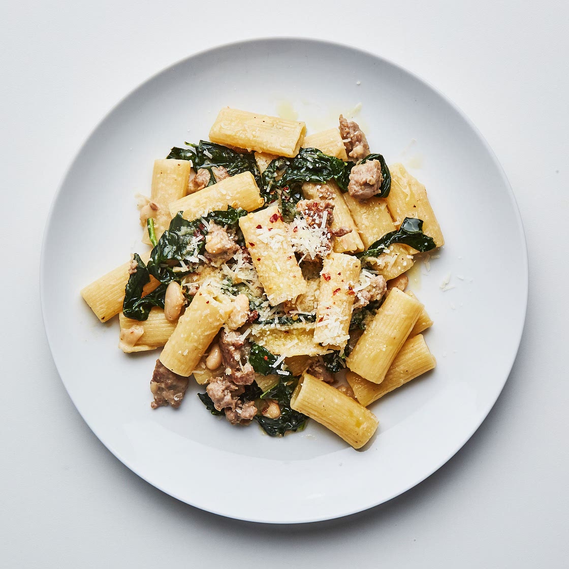 Rigatoni with Sausage, Beans, and Greens