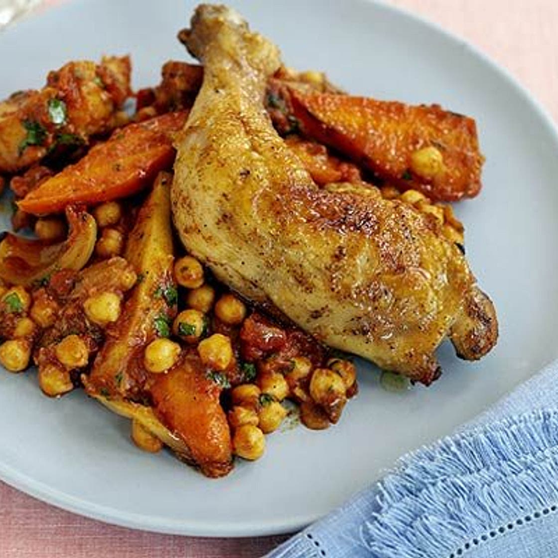 Chicken with roots & chickpeas