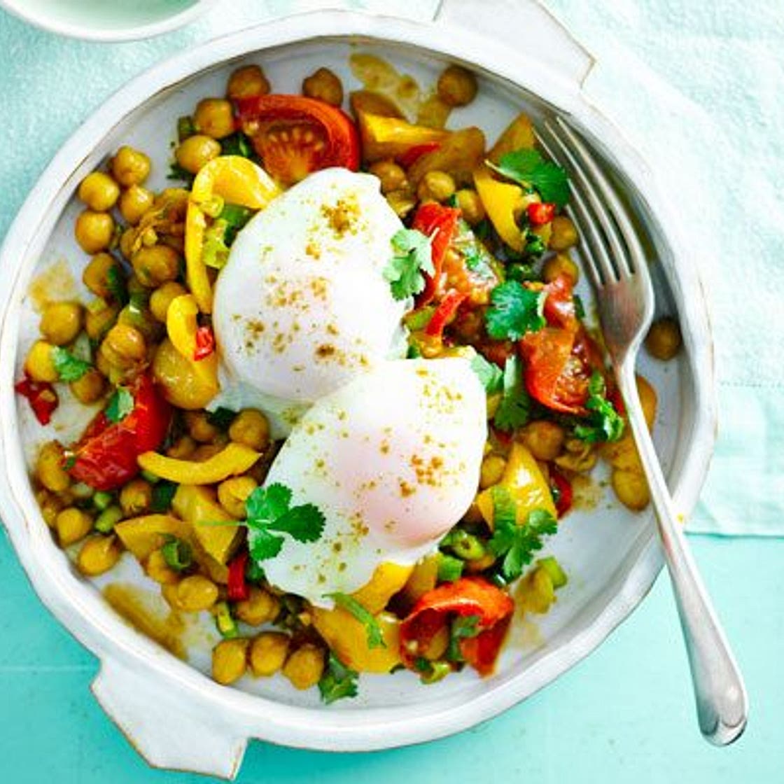 Indian chickpeas with poached eggs