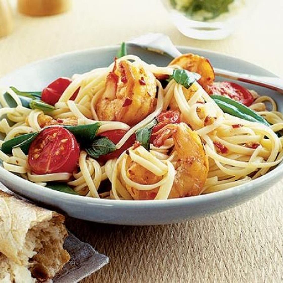 Chilli prawn linguine