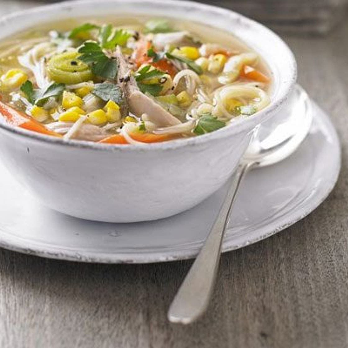Chicken, sweetcorn & noodle soup