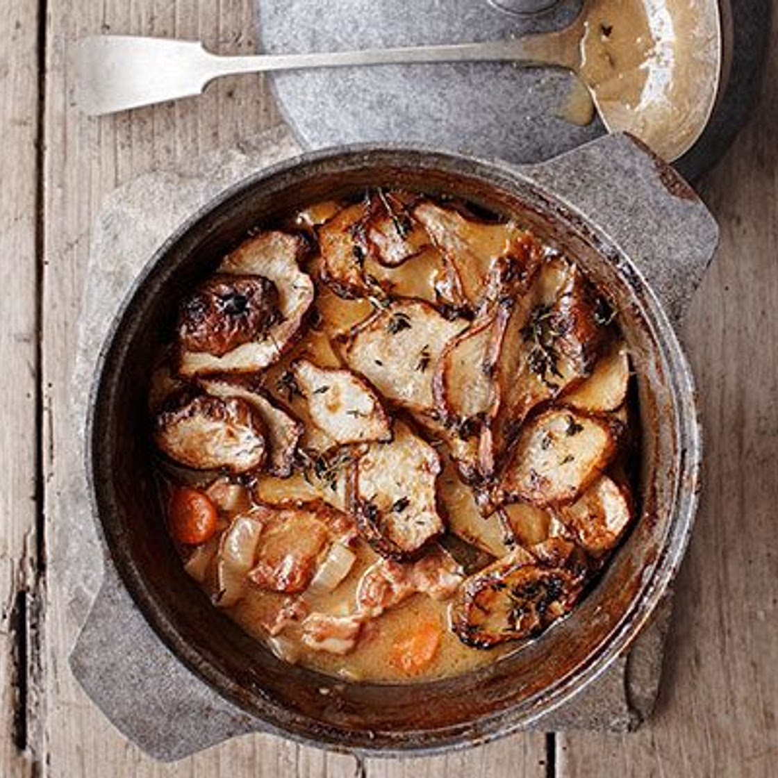 Pork, cider & artichoke stew