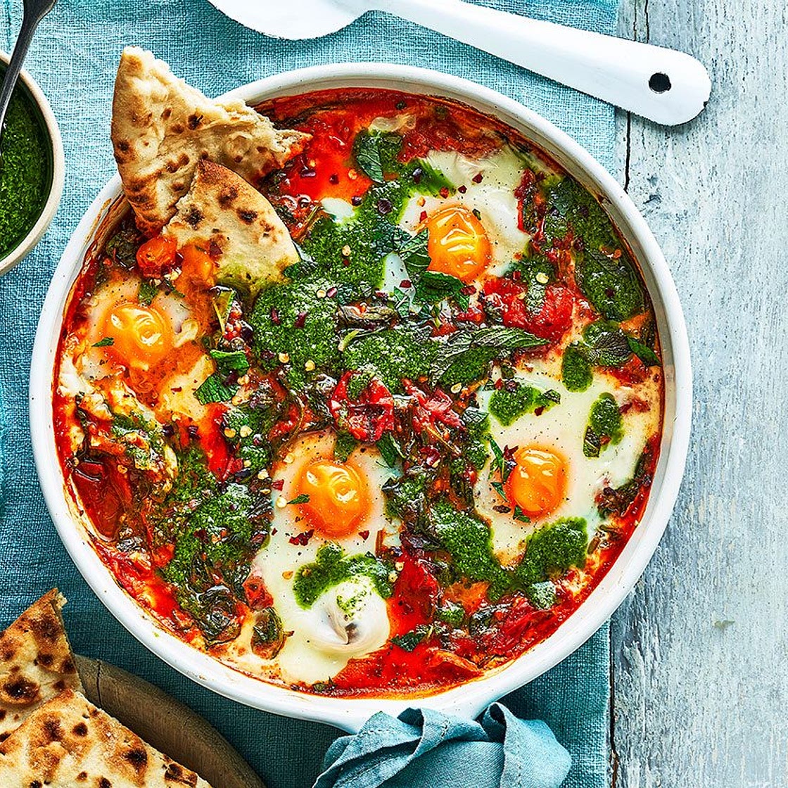 Salsa verde baked eggs