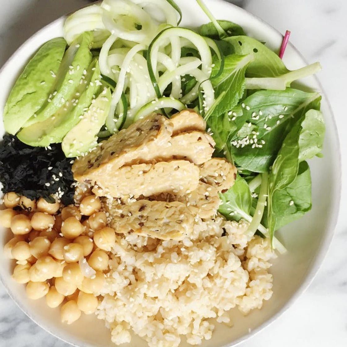 Super Greens, Brown Rice, and Tempeh Macro Bowl