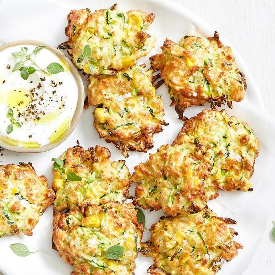 Air fryer zucchini, corn and haloumi fritters recipe