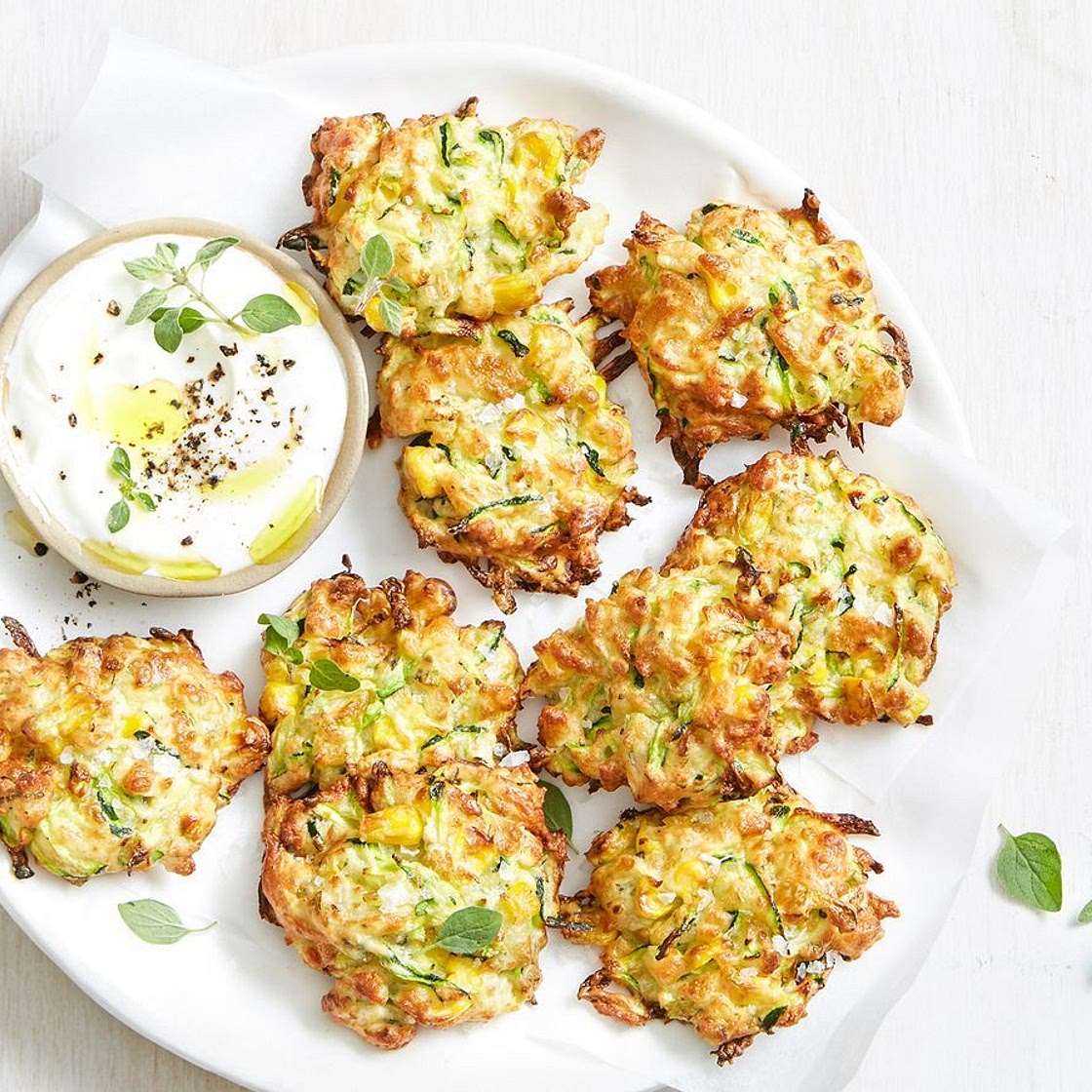 Air fryer zucchini, corn and haloumi fritters recipe