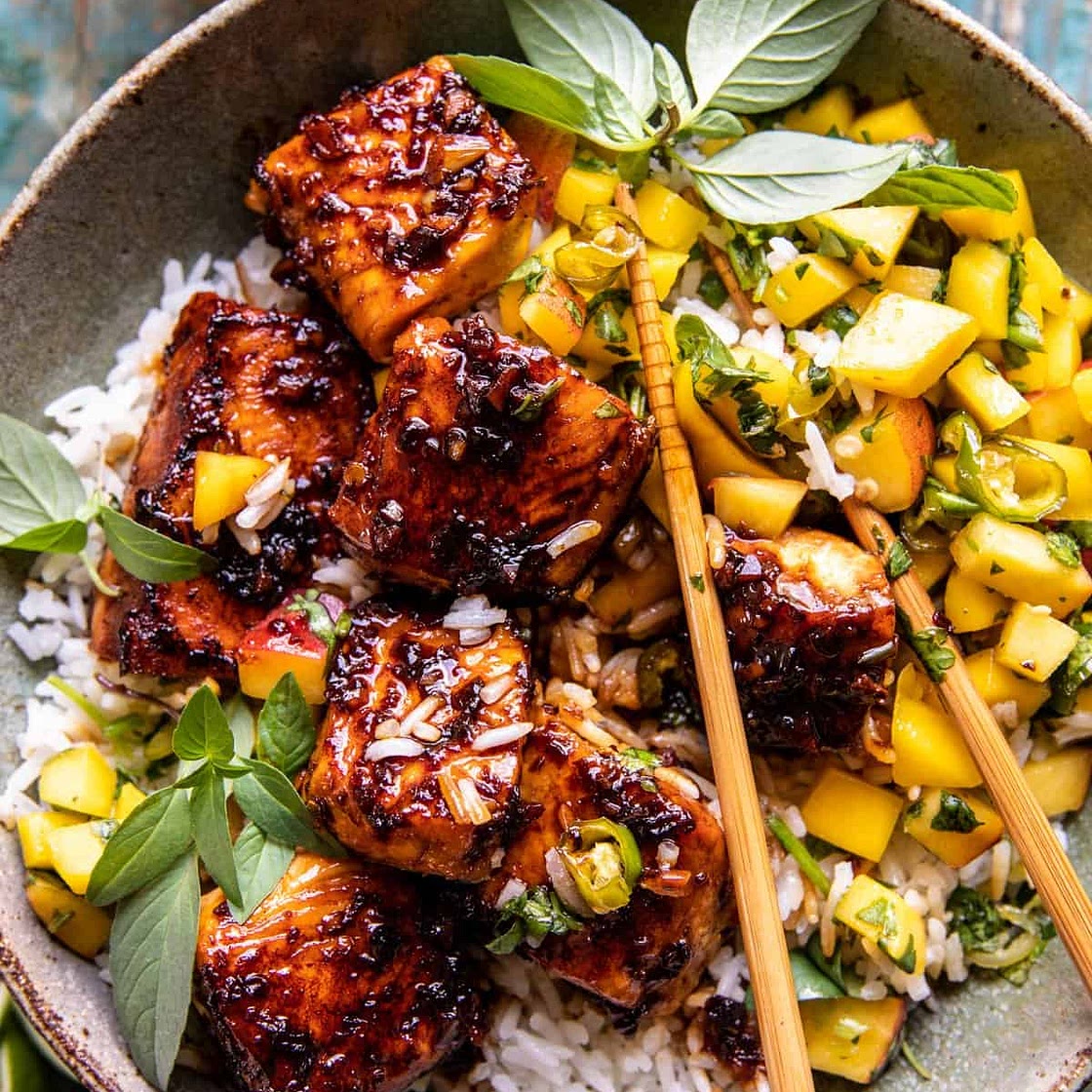 Crispy Honey Ginger Salmon Bowls