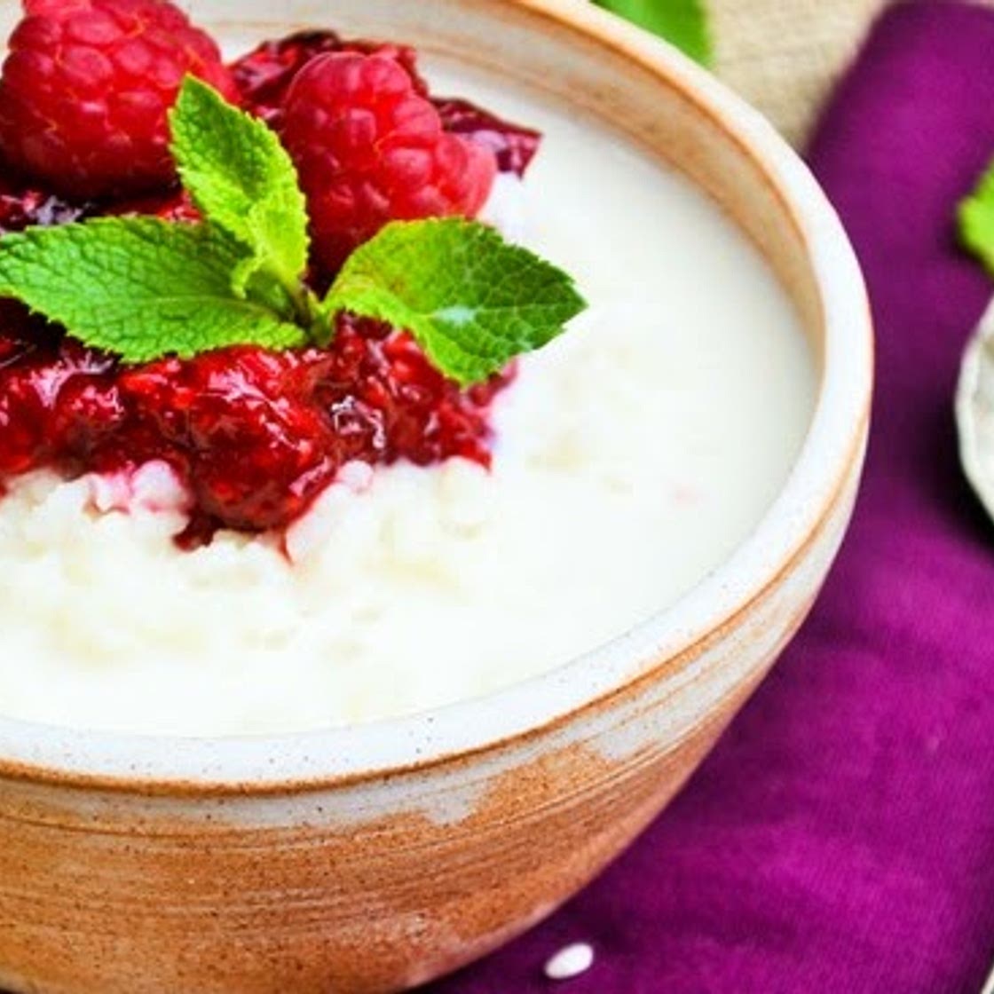 Creamy Rice Pudding with Raspberry Compote