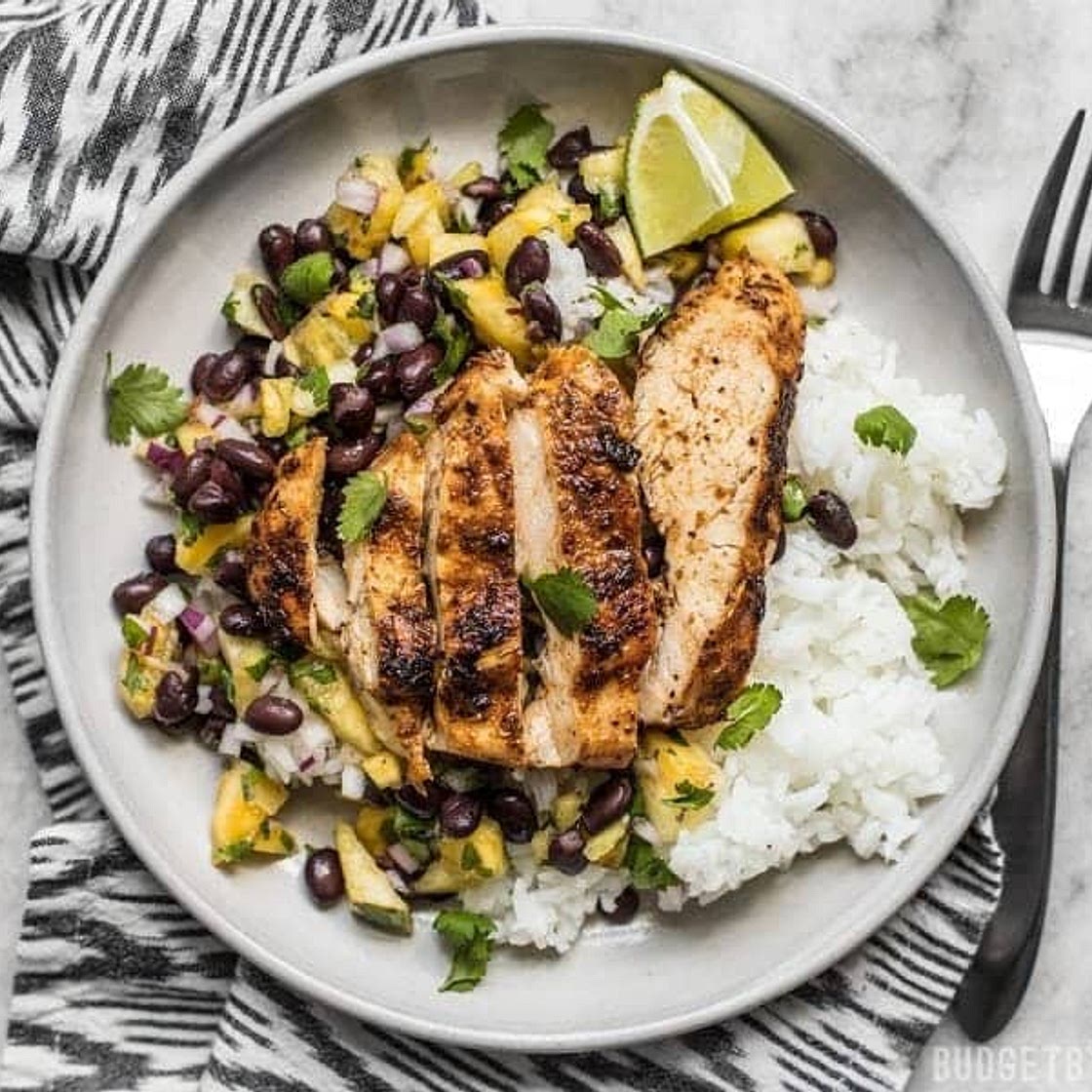 Jerk Chicken with Pineapple Black Bean Salsa